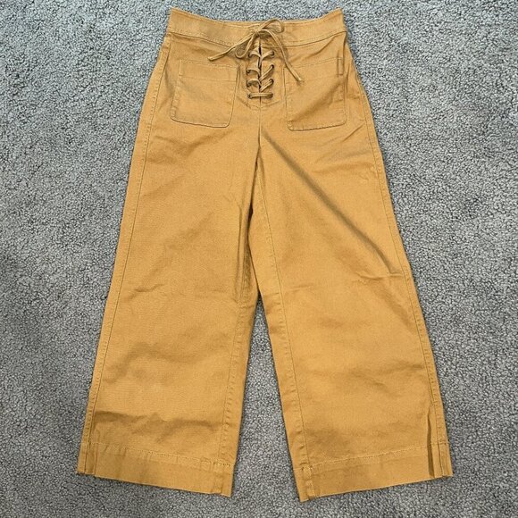 MADEWELL Cropped Wide Leg High Waisted Lace Up Pants Trousers - Gold - EUC - 00 - Picture 1 of 8